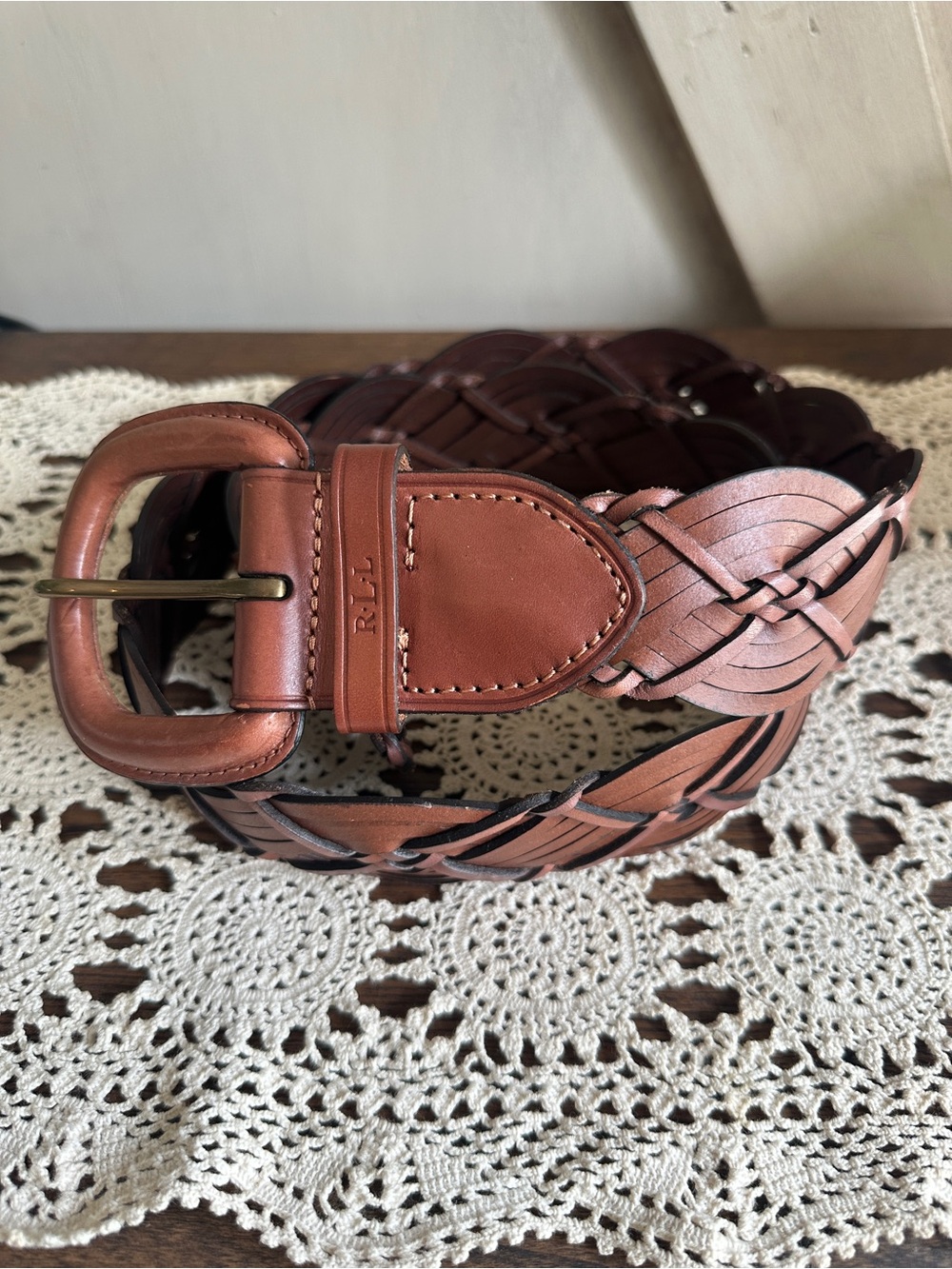 Lauren Ralph Lauren Braided Leather Belt Brown Wide Western Size L